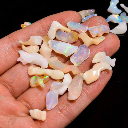 Gemkora 10pcs Natural Ethiopian Raw Opal Stone, Healing Gemstone and Crystals, Wholesale Bulk Lot, Polished Fire Play Stone, Rough Crystals, Opal Rock, Jewelry Making Supply, DIY Raw, 10 to 15 mm