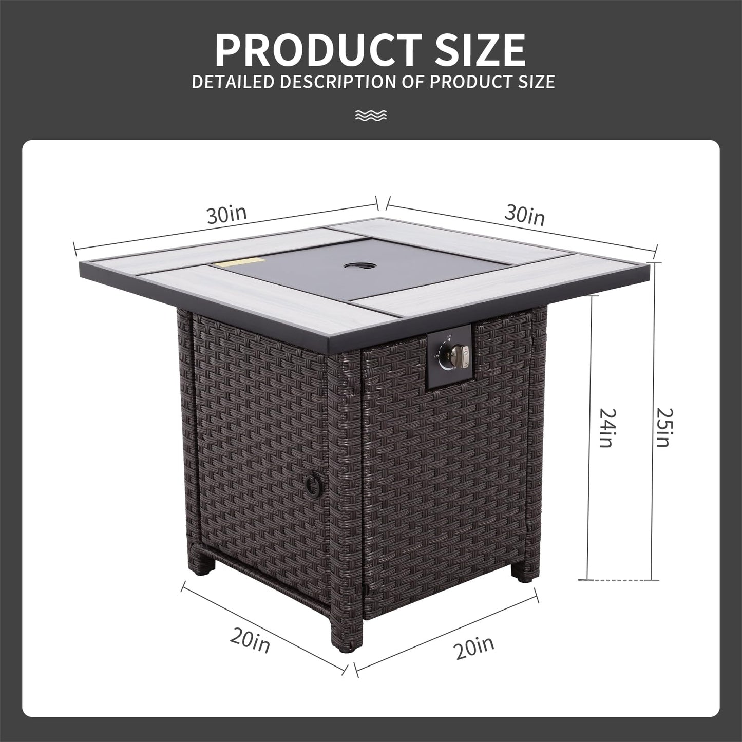 Outdoor Propane Fire Pit, 30 Inch PE Wicker Patio Firepit Table with Fire Glass for Outside Parties and Gatherings on Garden Backyard Porch