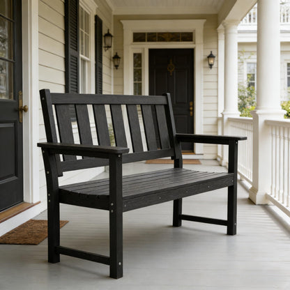 ACUEL HDPE Outdoor Bench – 50'' Weatherproof Durable Garden Bench, 2-Person Park Bench, Multi-Purpose Design Ideal for Porch, Patio, Church, and School (Black)