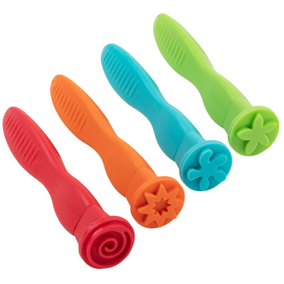 READY 2 LEARN Triangle Grip Stampers | Patterns | Set of 4 | Ages 2+ | Easy to Hold Paint and Dough Stampers for Kids
