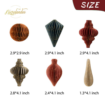 NICROLANDEE Christmas Decorations, 6 PCS Christmas Paper Honeycomb Ornaments with Glitter Edge, Mini Hanging Paper Lanterns for Christmas Tree Decoration Xmas Holiday Party New Year Decor