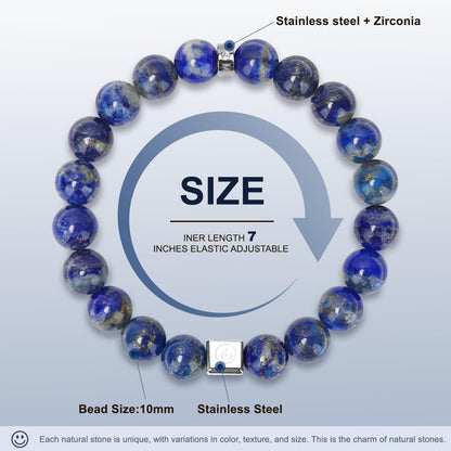 M SHUYUN Mens Beaded Bracelets, 10MM Elastic Adjustable Link Bracelet with Natural Gemstone, Gifts for Men, Anniversary, Christmas and Thanksgiving,Lapis Lazuli/Obsidian/Silver Sheen Obsidian.