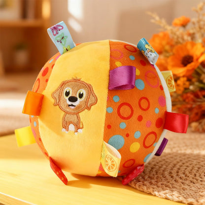 HEAT PAWS Dog Tag Toy，Squeaky Plush Toy,6-Inch Soft Stuffed Cotton Ball, Built-in Bell，Interactive Retrieval Toy for Puppies & Small Medium Dogs, Puppy Play Gym & Busy Toys