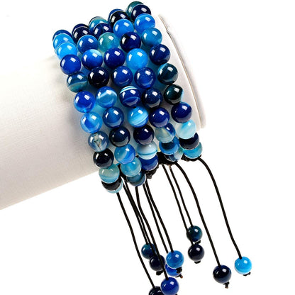 MASSIVE BEADS Natural Healing Power Gemstone Crystal Beads Unisex Adjustable Macrame Bracelets 8mm (Agate Blue, 8mm)