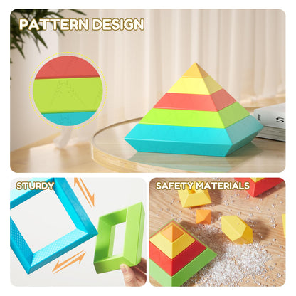 40Pcs Building Blocks Toys for Ages 3 4 5 6 Toddlers,Pyramid Stacking Toys,3D Montessori Preschool Learning Blocks for Kids,STEM Sensory Toy Gifts for 2-4 Years Old Boys Girls,Plastic Storage Box Set