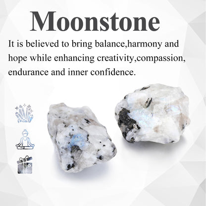 Jovivi 2pcs Raw Rainbow Moonstone Crystals,Large 1.6-2.2" Healing Crystals Natural Rough Stones Crystal for Tumbling, Cabbing, Home Decoration, Polishing, Wicca & Reiki
