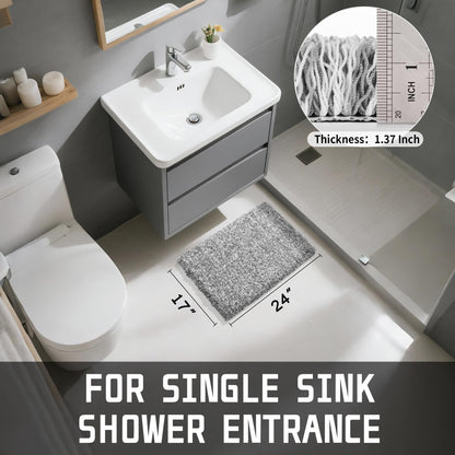 Yimobra Bathroom Rugs Non Slip Washable, Ultra Soft and Water Absorbent Bath Mats, Fluffy Shower Mat Outside, Plush Matts for Bathroom Floor/Sink, 24x17, Home Decor Accessories, Light Gray and White