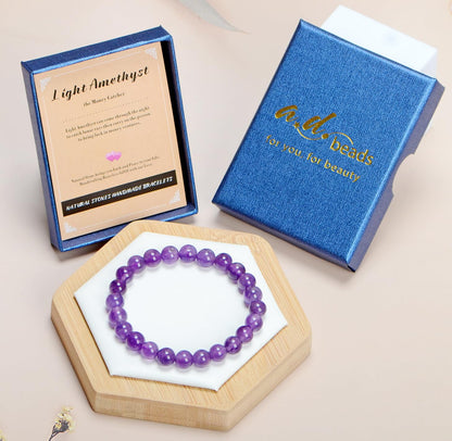 AD Beads Handmade Gemstone Stretch Elastic Bracelet Crystal Healing Reiki Nature's Beauty and Spiritual Essence Unisex (8mm, Purple Amethyst)