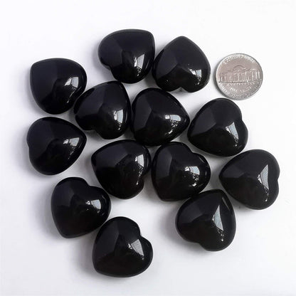 Bacatgem 3 Pcs Natural Black Obsidian Pocket Palm Thumb Healing Crystal Heart Love Worry Stones,1 inches Reiki Balancing Crystal and Healing Stones