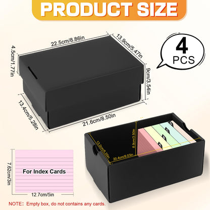4Pack 3x5 Index Card Holder, Index Card Box Hold 4000 Cards, Flash Card Holder Index Cards Case 3x5 Note Card Organizer File Box Black Index Card Storage Box for 3''x5'' Notecard Flashcard Recipe Card