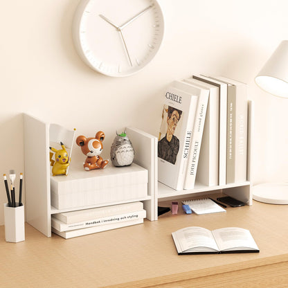 FNBAR Desk Shelves Wood Desktop Orgnizer Shelf. Office Organization for Top of Desk Organizers and Accessories Bookshelf Shelving,Adjustable Tier H-Shape Mini Bookcase(White)