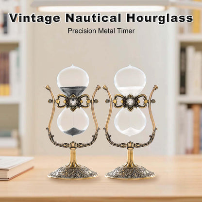 Vintage Engraving 30 Minute Hourglass, Rotating Sand Timer Clock, Unique Metal Sand Watch 30 Min, Antique Brass Hour Glass Sandglass for Home, Desk, Office(Black)