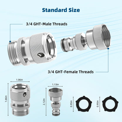 Hibbent Swivel Garden Hose Quick Connector, 360° Rotatable Faucet Hose Quick Connect Fitting, Solid Brass 3/4 Inch GHT Thread, Female and Male Adapter (2 Sets)