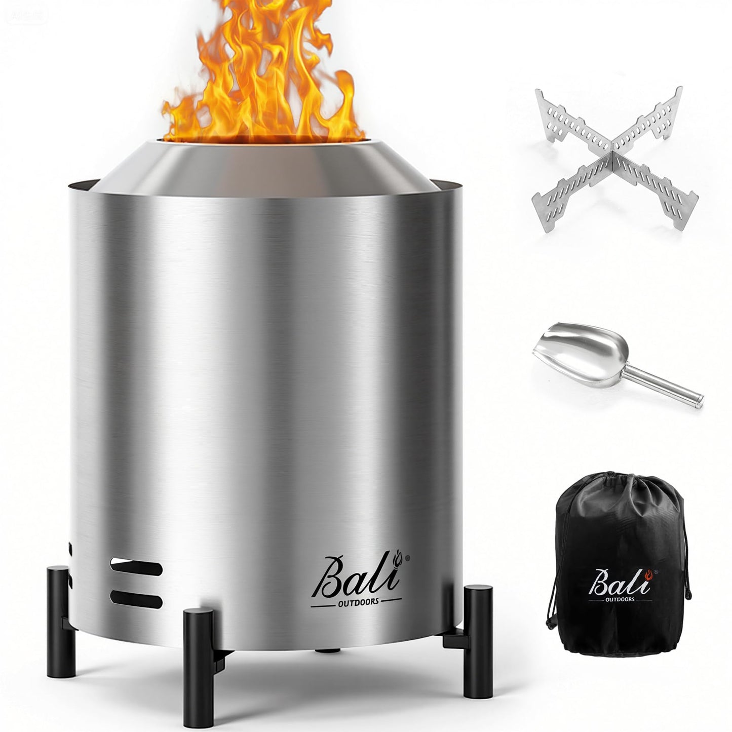 BALI OUTDOORS 6.5 inch Tabletop Fire Pit Round, Stainless Steel Table Top Firepit Small, Outdoor Smokeless Firepit Portable, Silvery