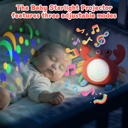 MPQMPQ Baby Sleep Soother Toys - Night Light Projector & White Noise Sound Machine, Soft Stuffed Animal Crab Musical Toys for Babies 0-6-12-18 Months Toddlers Boys Girls Christmas Gifts