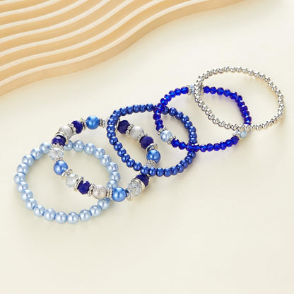 Noessla Beaded Pearl Stretch Bracelet Silver Stackable Crystal Beads Bracelets Trendy Costume Jewelry Mothers Day Gifts for Women(Sapphire)