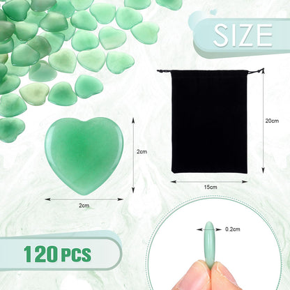 Ecation 120 Pcs Heart Quartz Bulk Crystals Stone Bulk Natural Polished Stone Heart Love Carved Healing Worry Crystal with Flannel Bag for Women Gifts(Green Aventurine)