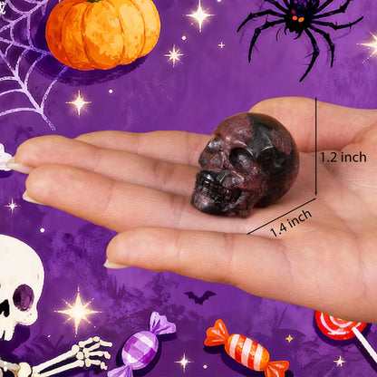 Hguxmcu Garnet Crystal Skull, 1.4 Inch Miniature Hand Carved Reiki Healing Pocket Stone, Small Collectible Skull Figurine for Altar Home Office Decor, Crystal Statue Meditation Gift for Men Women