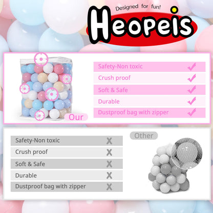 Heopeis Ball Pit Balls for Toddlers, 100 pcs Pastel Plastic Toy Balls for Kids, Macaron Pit Balls for Baby Toddler Birthday Christmas, Ball Pool Play Tent, Baby Kiddie Pool Toys, Party Decoration