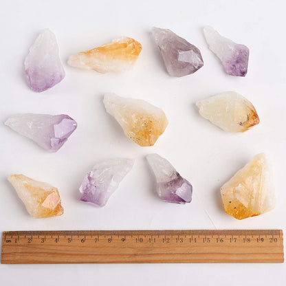 JIC Gem Mix 11-13 pcs Rough Amethyst & Citrine Crystal Point Raw Natural Stones for Jewelry Making, Wire Wrapping, Reiki Crystal Healing (Deep Color)