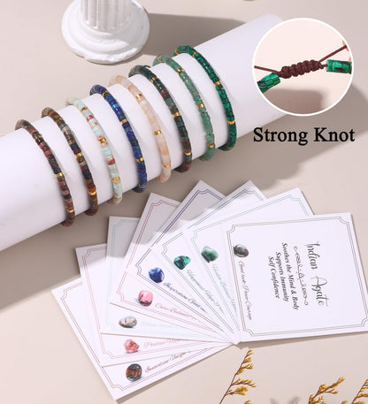 WAINIS 8Pcs Inspirational Gifts Bracelets for Women Natural Stone Crystal Healing Beaded Bracelets Adjustable Spiritual Protective Stones Beads Bracelets for Women Friends Sister