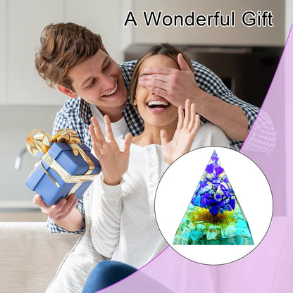Saefheled Tree of Life Orgone Pyramid,Natural Energy Lapis Lazuli Turquoise Orgonite Healing Crystal Pyramid,for Reduce Stress,Balance Chakra,Meditation Attract Luck,Accumulate Wealth Health(6cm)