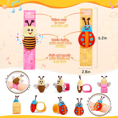 Wrist Rattle Foot Finder Socks Set for Baby Arm Hand Rattle Feet Leg Ankle Socks Newborn Soft Sensory Toys Baby Socks Newborn Rattles Toys Easter Gifts 0-3 6-12 Months Infant Girl Boy