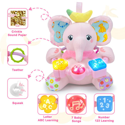 Holaxander Baby Gift Set for 0-12+ Months (1 * Baby Musical Plush Elephant Toys & 1*Ladybug Musical Light Toy)