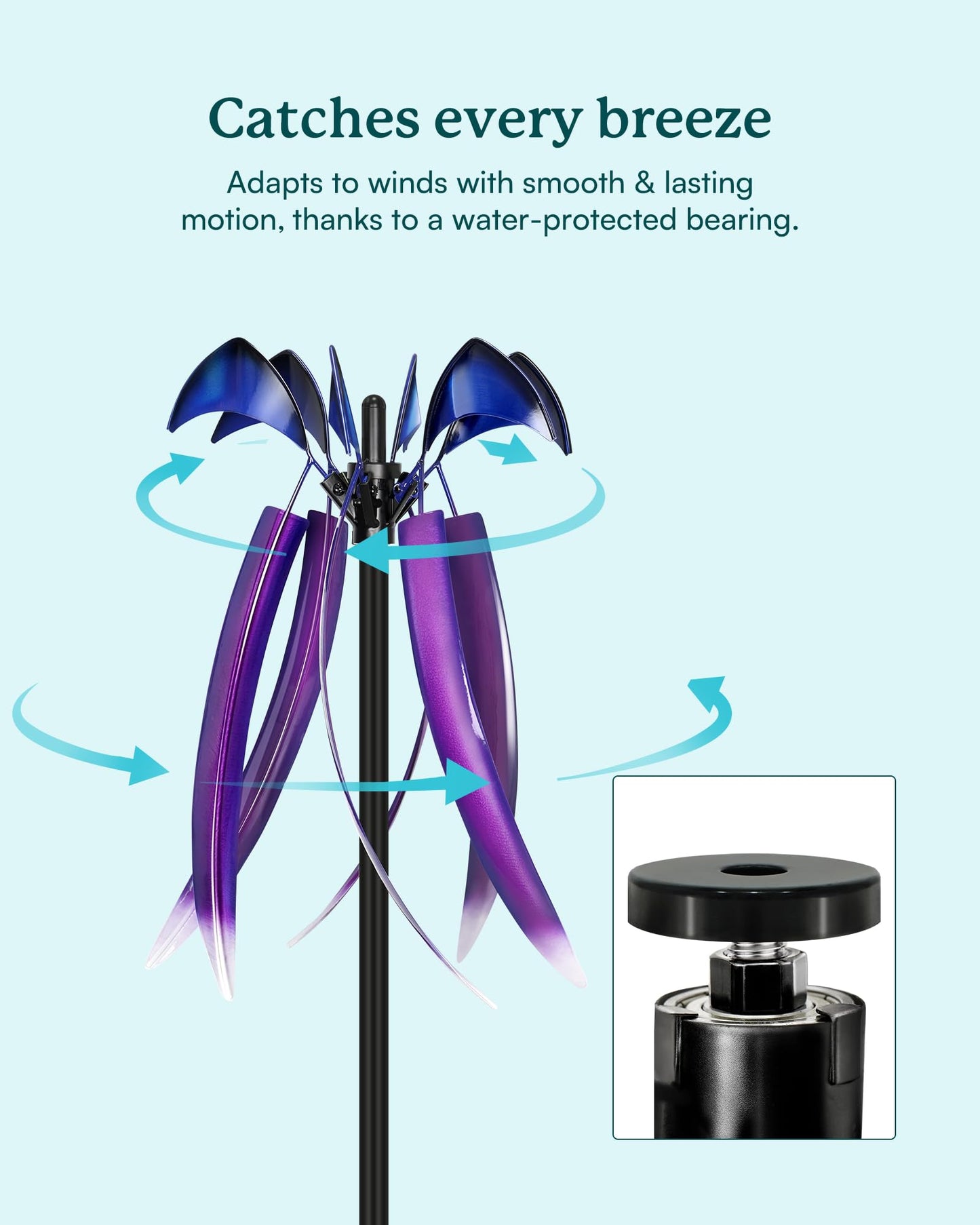 Cyan Oasis Wind Spinners for Yard Garden, Large Outdoor Metal Wind Spinner with Stake, Kinetic Wind Sculptures & Spinners Windmill for Outside Lawn Yard Art Decor(15" W x 73" H)