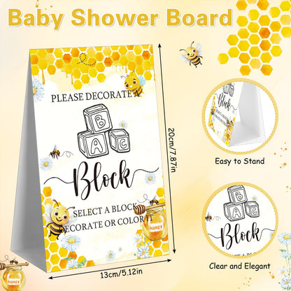 Marsui 136 Pcs Baby Shower Blocks to Decorate Game Kit Includes 98 Wooden Blocks, 36 Markers, 1 Game Sign, 1 Storage Box for Baby Shower Gender Reveal Activity Party Decorations(Bee)