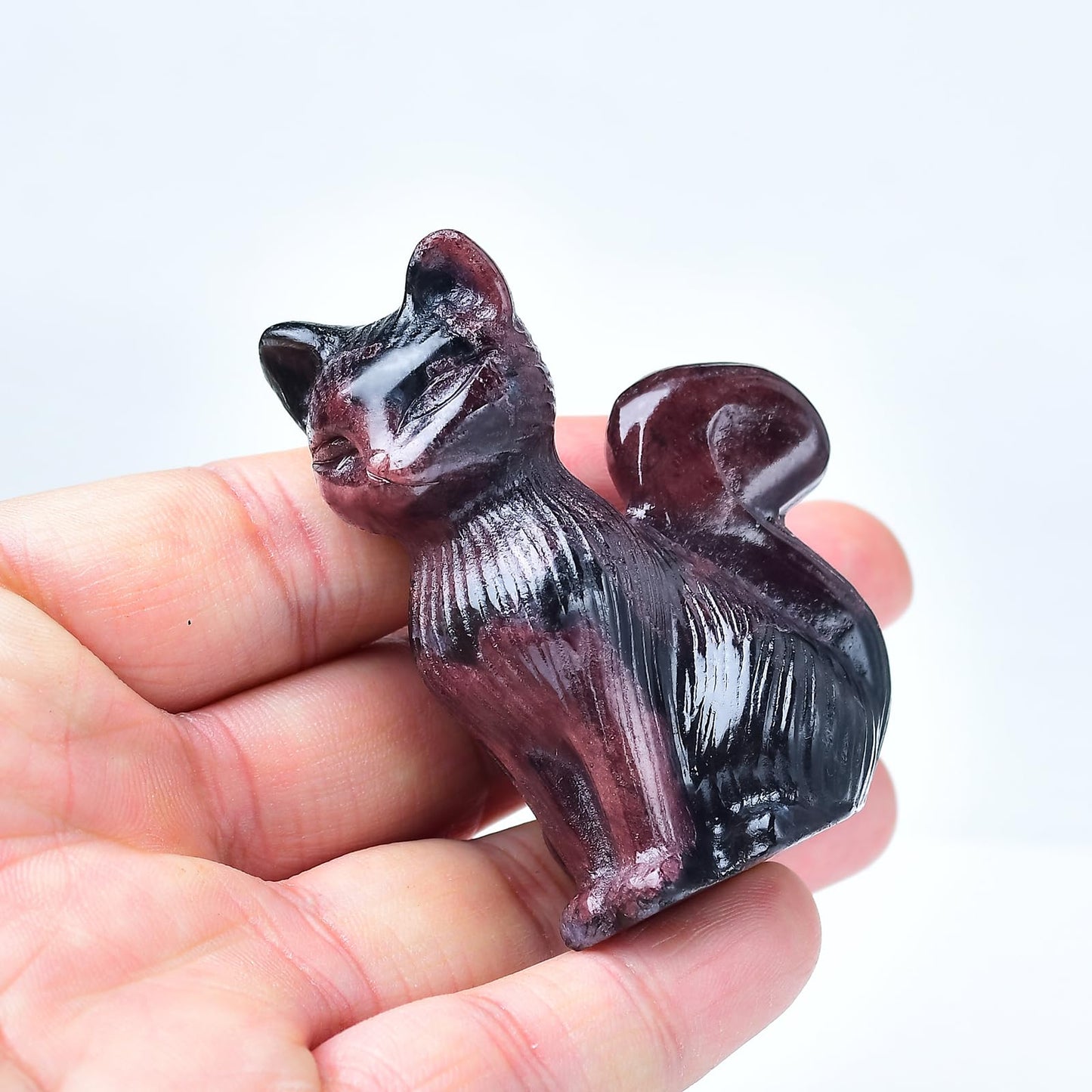 WUYOUSHI Natural Garnet Crystal Cat Statue 2.4 Inch - Handmade Healing Sculpture, Lucky Guardian Pocket Statue for Reiki Meditation, Office & Home Decoration Gift
