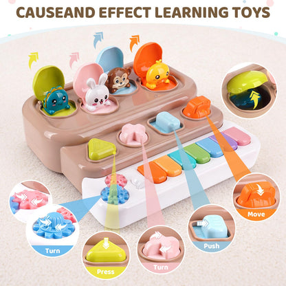 LESSETI Interactive Pop Up Toy with Piano Keyboard - Cause and Effect Animal Toy with Music and Light for Toddlers 1-3, STEM Learning Educational Baby Toys, Birthday Gifts for Boys Girls 6-12 Months
