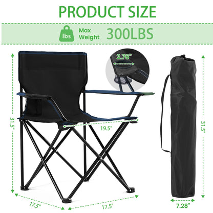 Canpsky 2 Pack Lightweight Folding Camping Chairs, Outdoor Lawn Beach Chair with Cup Holder & Carry Bag for Travel, Fishing, Picnic, Backyard, Hiking (Black, Medium)