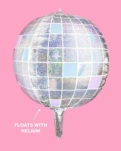 xo, Fetti Iridescent Disco Ball Metallic Silver Foil Balloons - 4 pk, 22" | Last Disco Bachelorette Decorations, Groovy Birthday Party Supplies, 70s Baby Shower, NYE, Space Cowboy