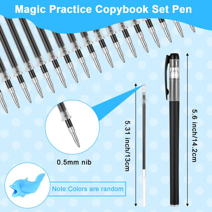 Heclia Magic Pens & Refills for Kids 48 PCS Grooved Book Magic Pens for Children's Copybooks Reusable Grooved Handwriting Practice Kids Book Disappearing Ink Pen for Tracing Books Writing Train