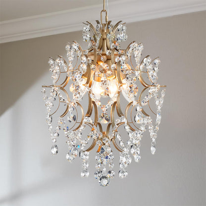 AGV LIGHTING Crystal Chandeliers, Modern Style Pendant Light Fixture with 1-E26-Light Socket, Perfect for Living Space, D13 x H16, Adjustable Chains 59", Brass Finish