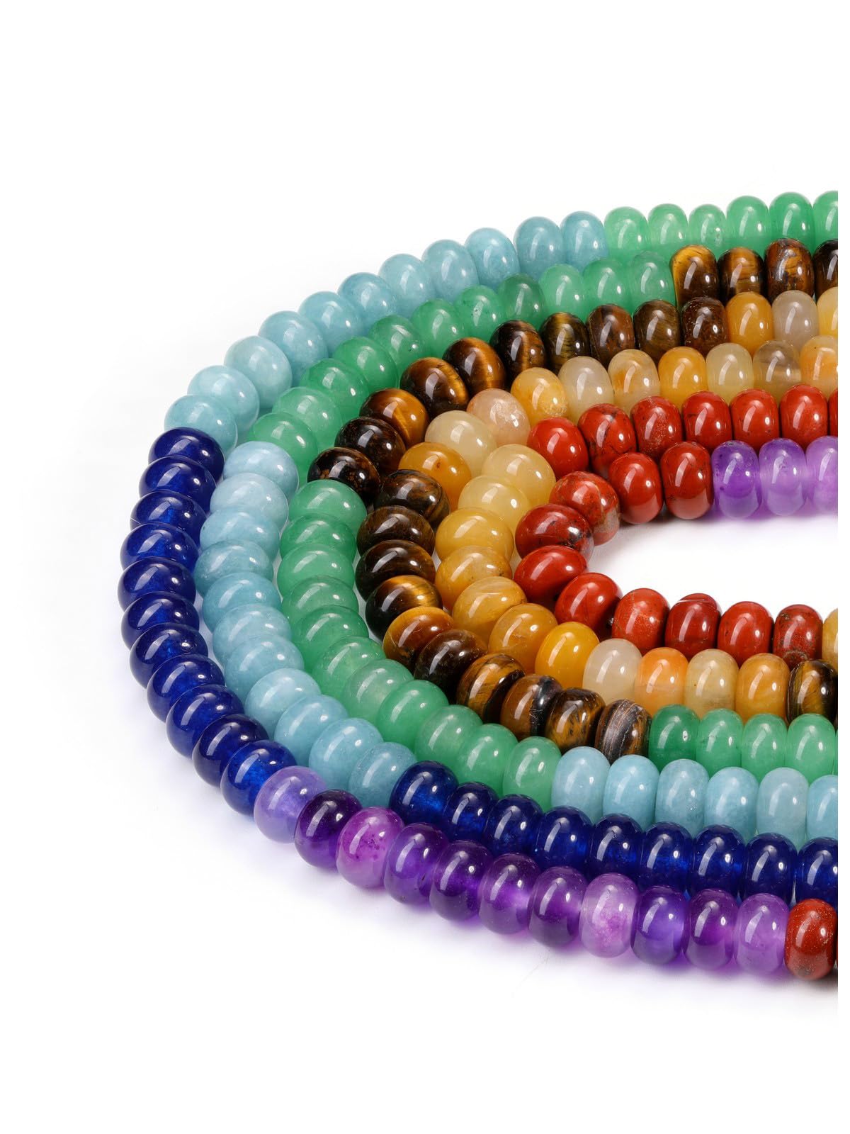 Jovivi 5x8mm 7 Chakra Natural Rondelle Stone Beads,Polished Semi Precious Gemstone Abacus Bead,Genuine Real Healing Crystals Bead for Bracelet Necklace Jewelry Making