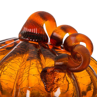Glitzhome Hand Blown Glass Pumpkin Table Top Home Décor, 5.51", Amber