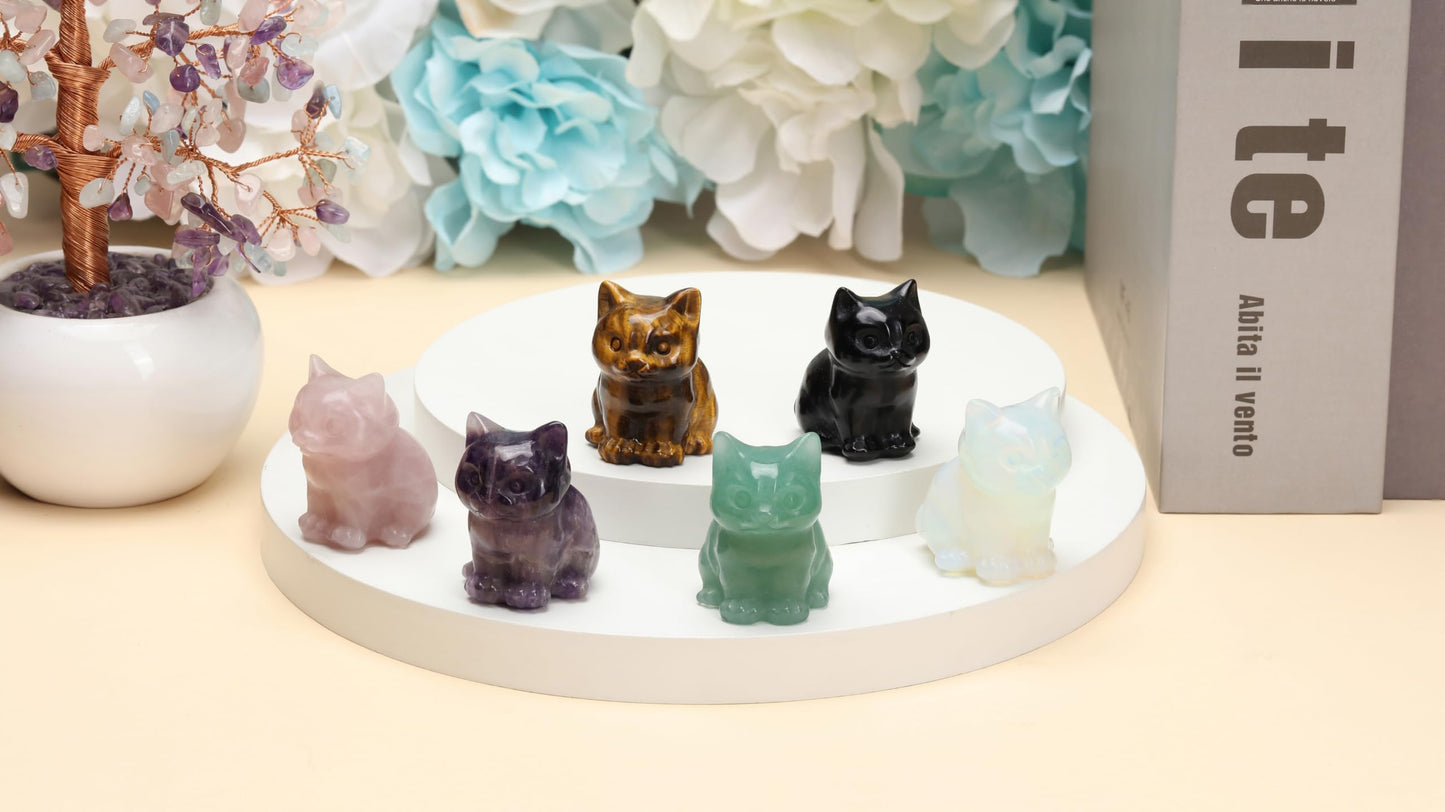 CrystalTears Green Aventurine Crystal Cat Figurine Carved Healing Crystal Gemstone Cat Lucky Cute Stone Cat Statue for Home Office Desk Meditation Decor Crystal Gifts for Women Men Cat Lover Christmas