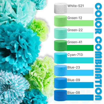 PartyWoo Blue Crepe Paper Streamers 4pcs 328ft Pack of Light Sky Blue Crepe Paper Streamers for Birthday Gender Reveal Baby Shower Graduation Pool Mermaid Under The Sea Theme Party Decorations