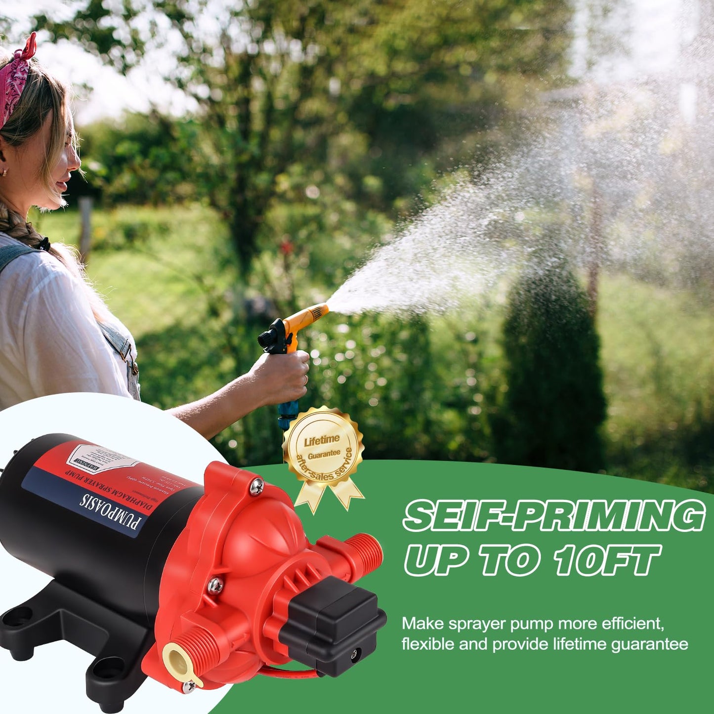 12V Sprayer Pump, 2.5gpm-8amp-60psi, Chemical and Corrosion Resistant, Compatible with Roundup, Diaphragm Pump with Pressure Switch and Self-Priming for Agricultural Spraying, Rv, Boats, Etc