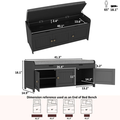 HOMEFORT 41.3" Shoe Bench with Lift Top Storage, Entryway Bench with Cushioned Seat, Wooden End of Bed Bench, Shoe Cabinet Bench with Hidden Storage Space, for Bedroom, Hallway,Black
