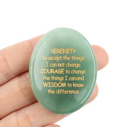 QINJIEJIE Serenity Prayer Green Aventurine Crystal Healing Stones Engraved Inspirational Stones Anxiety Relief Items Worry Stones for Anxiety Encouragement Gifts for Women Men Stocking Stuffers Adults