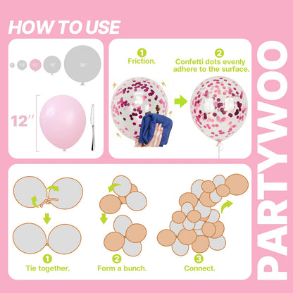 PartyWoo Pink Balloons 66pcs 12 Inch Pearl Metallic Mauve Magenta Fuchsia Hot Pink Confetti Latex Balloons for Gender Reveal Bridal Shower Baby Shower Princess Theme Birthday Party Decorations