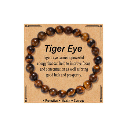 Kenailw Tiger Eye Beads Bracelet for Women, Healing Crystal Bracelet Spiritual Positive Energy Protection, Natural Stone Stretch Beaded Bracelets Birthday Gifts Jewelry for Her Daughter Best Friends