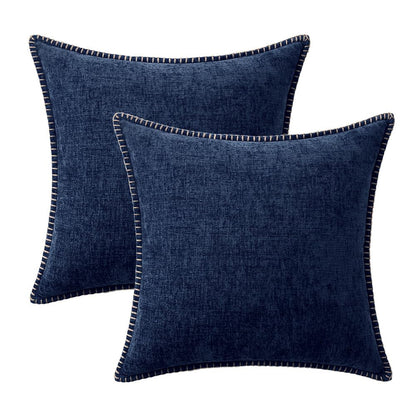 MIULEE Pack of 2 Couch Throw Pillow Covers 18x18 Inch Navy Farmhouse Decorative Pillow Covers with Stitched Edge Soft Chenille Solid Dyed Pillow Covers for Sofa Bed Living Room