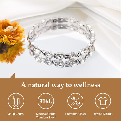 Feraco Magnetic Bracelet for Women Titanium Steel Magnetic Bracelet with Neodymium Magnets & Sparkling Crystals, Christmas Jewelry Gifts (Silver)