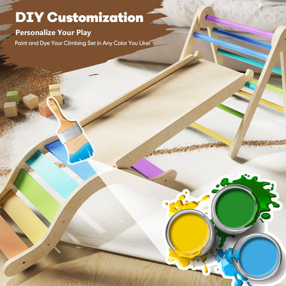 doowroodni Pikler Triangle Set 7in1 Toddler Climbing Toys Indoor Foldable Baby Climbing Toys Wooden Montessori Climbing Set with Arch, Ramp, Ladder for 1-3 Years, Jungle Gym for Kids (Natural)