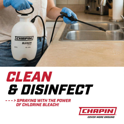 Chapin 22074 Bleach Pump Sprayer, 2‑Gallon, Lawn & Garden, Bleach‑Resistant Poly Tank, Funnel‑Top, Anti‑Clog Filter, Adjustable Cone Nozzle, 40" Hose for Cleaning, Mold & Disinfecting Applications