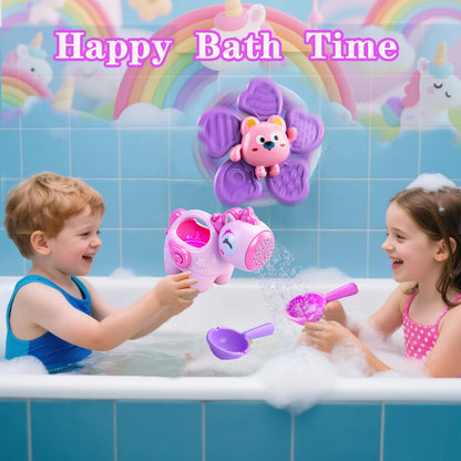 Baby Bath Toys for Kids Ages 1-3, Bathtub Toys for Babies 6-12-18 Months Toddlers, Suction Cup Spinner Toys & Unicorn Watering Can, Sand Beach Pool Water Table Toys for Infants Girls 1 2 3 4(Pink)